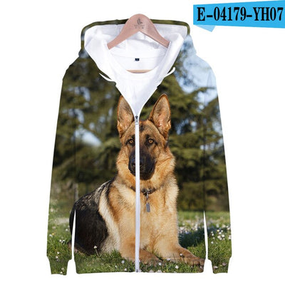 3D German Shepherd Cute Dogs Casual Winter Zipper Parent-child Hoodies