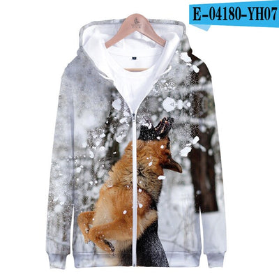 3D German Shepherd Cute Dogs Casual Winter Zipper Parent-child Hoodies