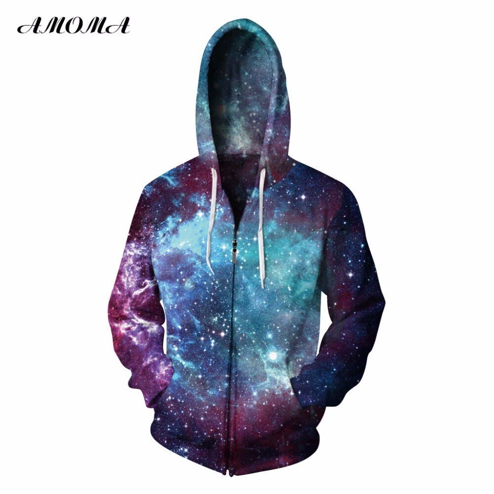 AMOMA Unisex Realistic 3d Digital Print Pullover Zip Hoodie
