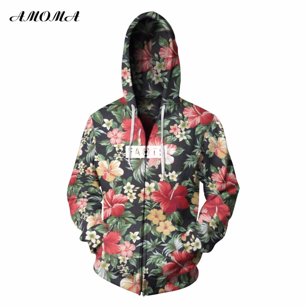 AMOMA Unisex Realistic 3d Digital Print Pullover Zip Hoodie