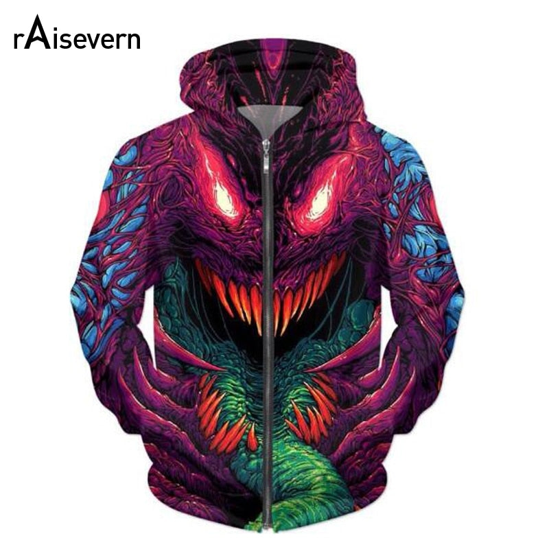 Raisevern Zipper Hoodie Hyper beast 3D Print Zip-Up Hoodies Psychedelic