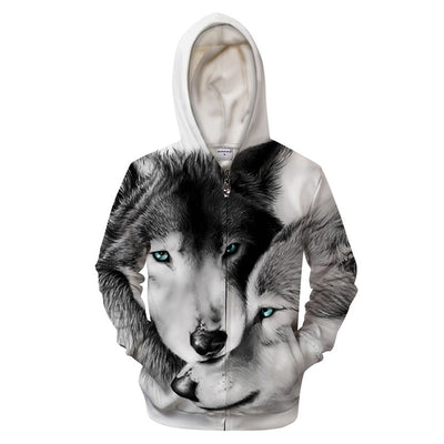 Lovers Wolves 3D Print Hoodies Men Women Zipper