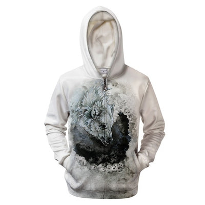 One-ear Wolf Zipper Hoodies Pullover Tracksuits Streatwear Zip Hoody 3D