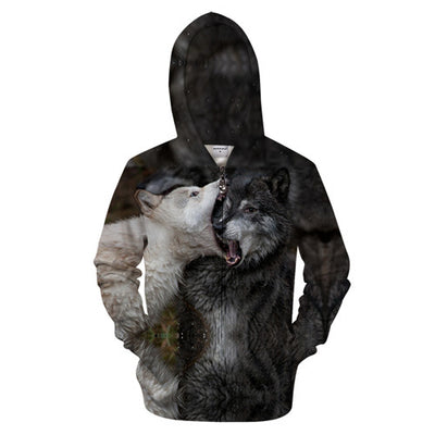 One-ear Wolf Zipper Hoodies Pullover Tracksuits Streatwear Zip Hoody 3D
