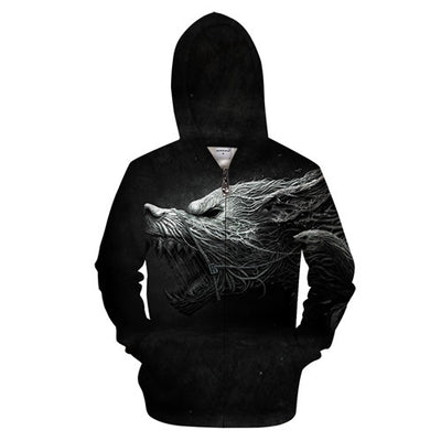 One-ear Wolf Zipper Hoodies Pullover Tracksuits Streatwear Zip Hoody 3D