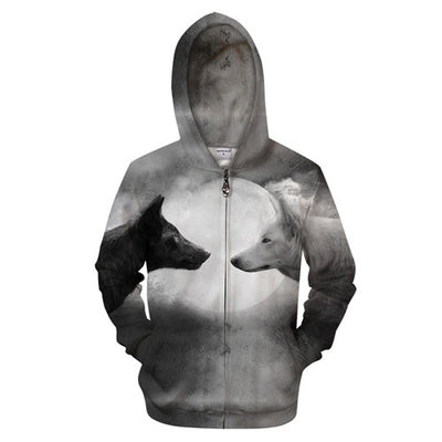 One-ear Wolf Zipper Hoodies Pullover Tracksuits Streatwear Zip Hoody 3D