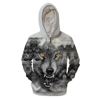 One-ear Wolf Zipper Hoodies Pullover Tracksuits Streatwear Zip Hoody 3D