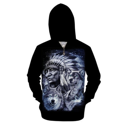 One-ear Wolf Zipper Hoodies Pullover Tracksuits Streatwear Zip Hoody 3D