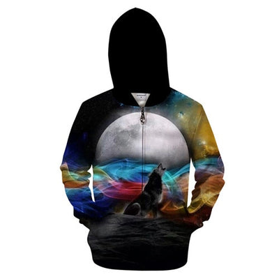 One-ear Wolf Zipper Hoodies Pullover Tracksuits Streatwear Zip Hoody 3D