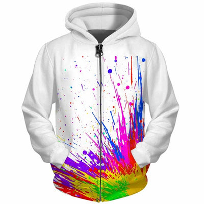 3D Men Hoodies Zip Up Splatter Color Paint Stains 3D Print