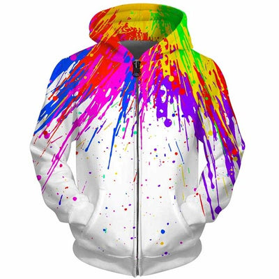 3D Men Hoodies Zip Up Splatter Color Paint Stains 3D Print