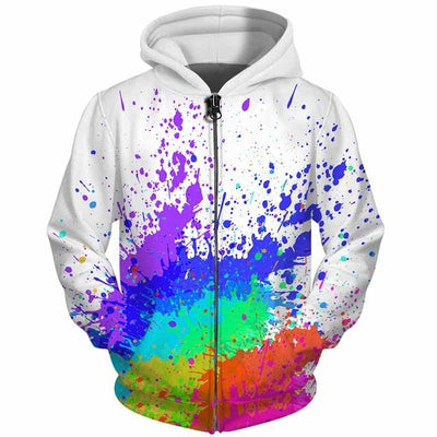 3D Men Hoodies Zip Up Splatter Color Paint Stains 3D Print