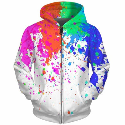 3D Men Hoodies Zip Up Splatter Color Paint Stains 3D Print