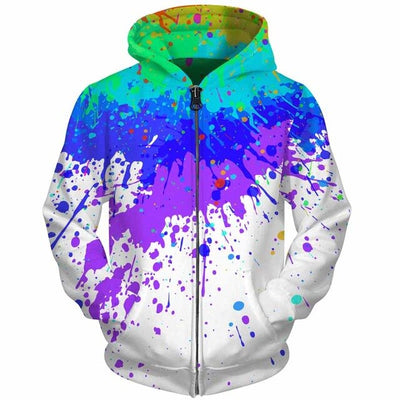 3D Men Hoodies Zip Up Splatter Color Paint Stains 3D Print