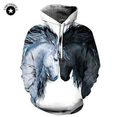 Animal Horse Hoodie Men Sweatshirt Brand Winter Thin Hooded Pullover