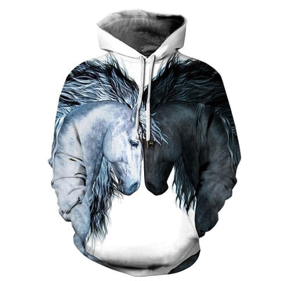 Animal Horse Hoodie Men Sweatshirt Brand Winter Thin Hooded Pullover