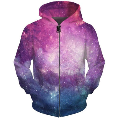 Brand Hoodies Men Galaxy Space Zipper 3d Pocket Hooded Starry Sky Printed