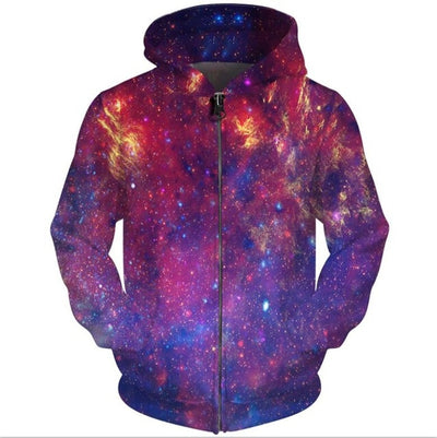 Brand Hoodies Men Galaxy Space Zipper 3d Pocket Hooded Starry Sky Printed