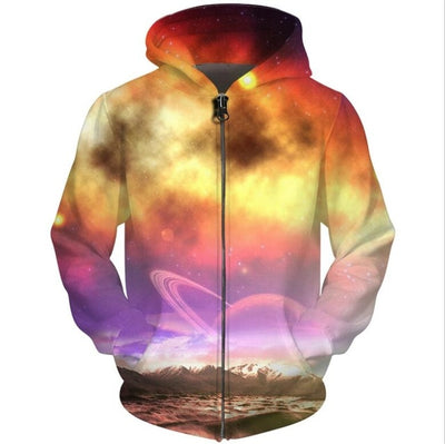 Brand Hoodies Men Galaxy Space Zipper 3d Pocket Hooded Starry Sky Printed