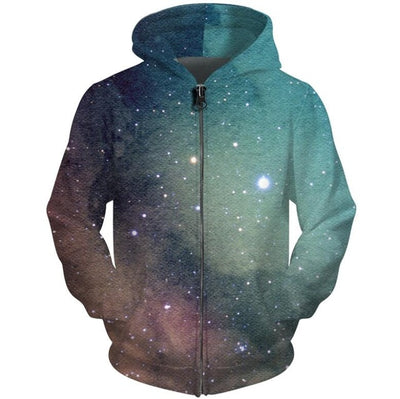 Brand Hoodies Men Galaxy Space Zipper 3d Pocket Hooded Starry Sky Printed