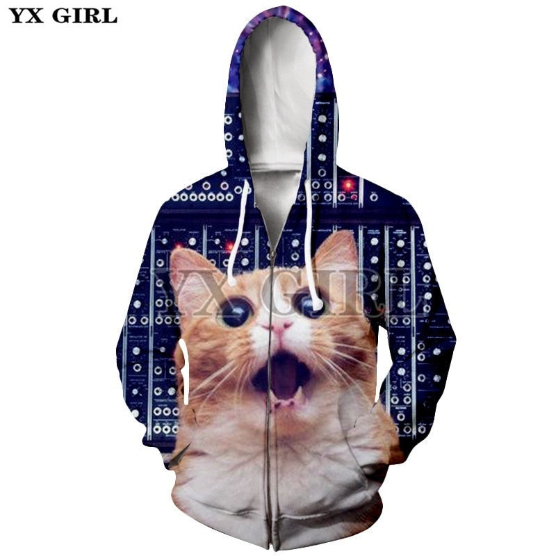YX Girl Men/Women 3d Print Hoodies Animal Space Galaxy Cat Hoodie Zipper
