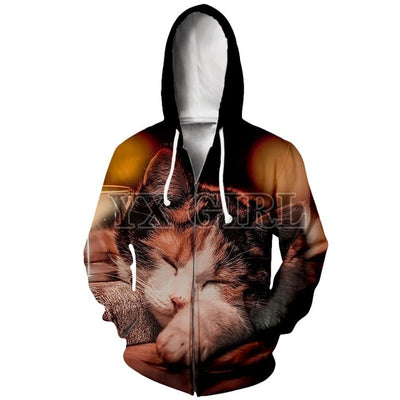 YX Girl Men/Women 3d Print Hoodies Animal Space Galaxy Cat Hoodie Zipper