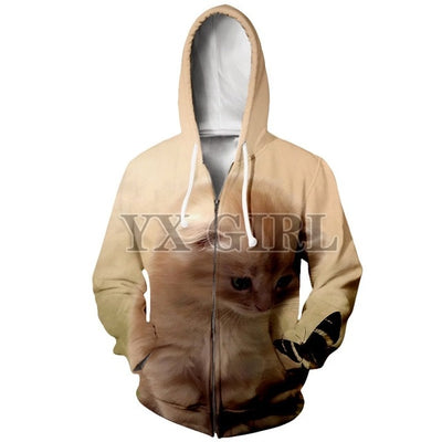 YX Girl Men/Women 3d Print Hoodies Animal Space Galaxy Cat Hoodie Zipper