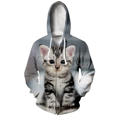 YX Girl Men/Women 3d Print Hoodies Animal Space Galaxy Cat Hoodie Zipper