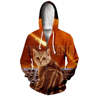 YX Girl Men/Women 3d Print Hoodies Animal Space Galaxy Cat Hoodie Zipper