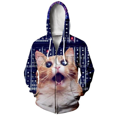 YX Girl Men/Women 3d Print Hoodies Animal Space Galaxy Cat Hoodie Zipper