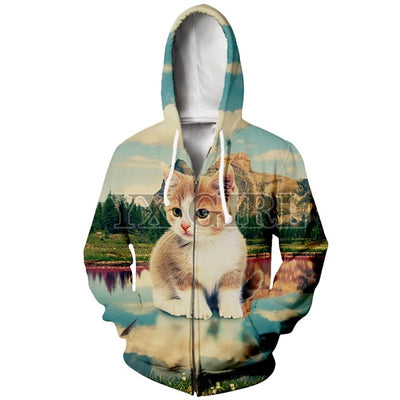 YX Girl Men/Women 3d Print Hoodies Animal Space Galaxy Cat Hoodie Zipper